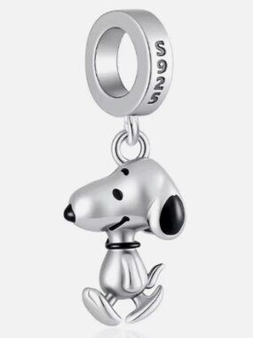 S925 Sterling Silver Snoopy Dog Walking Happy Pendant Charm Necklace Bracelet